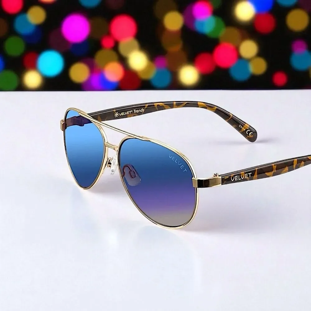 Velvet Eyewear Bonnie Aviator Sunglasses in Gold Flash w/microfiber pouch